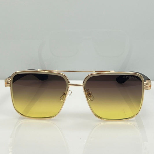 Maybach Golden Brown Gradient Rectangle Sunglasses – Luxury Double Bridge Eyewear