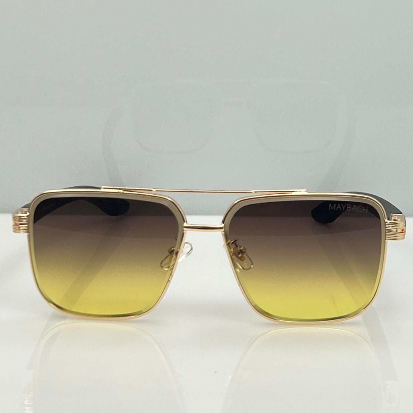 Maybach Golden Brown Gradient Rectangle Sunglasses – Luxury Double Bridge Eyewear