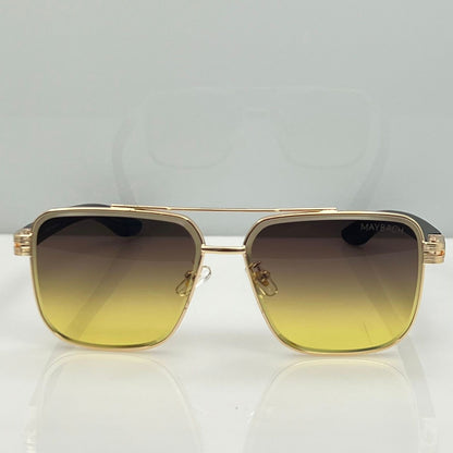 Maybach Golden Brown Gradient Rectangle Sunglasses – Luxury Double Bridge Eyewear