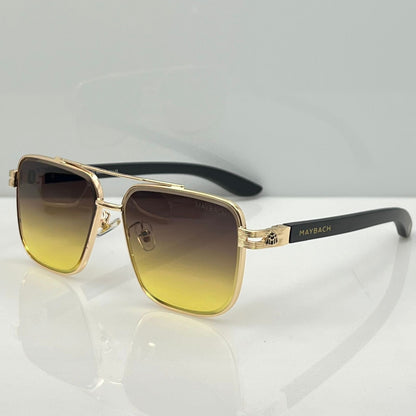 Maybach Golden Brown Gradient Rectangle Sunglasses – Luxury Double Bridge Eyewear